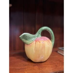 Bassano Apple/Peach Pitcher Made In Italy Hand Painted Pottery 7.5